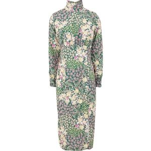 Green Floral High Neck Midi Dress